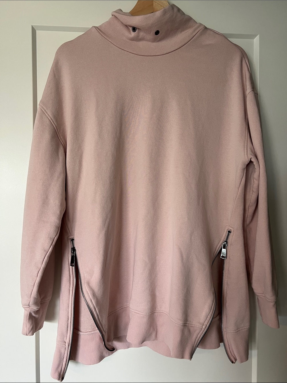 David Lerner Blush Pink Zip-Detail Turtleneck Sweater